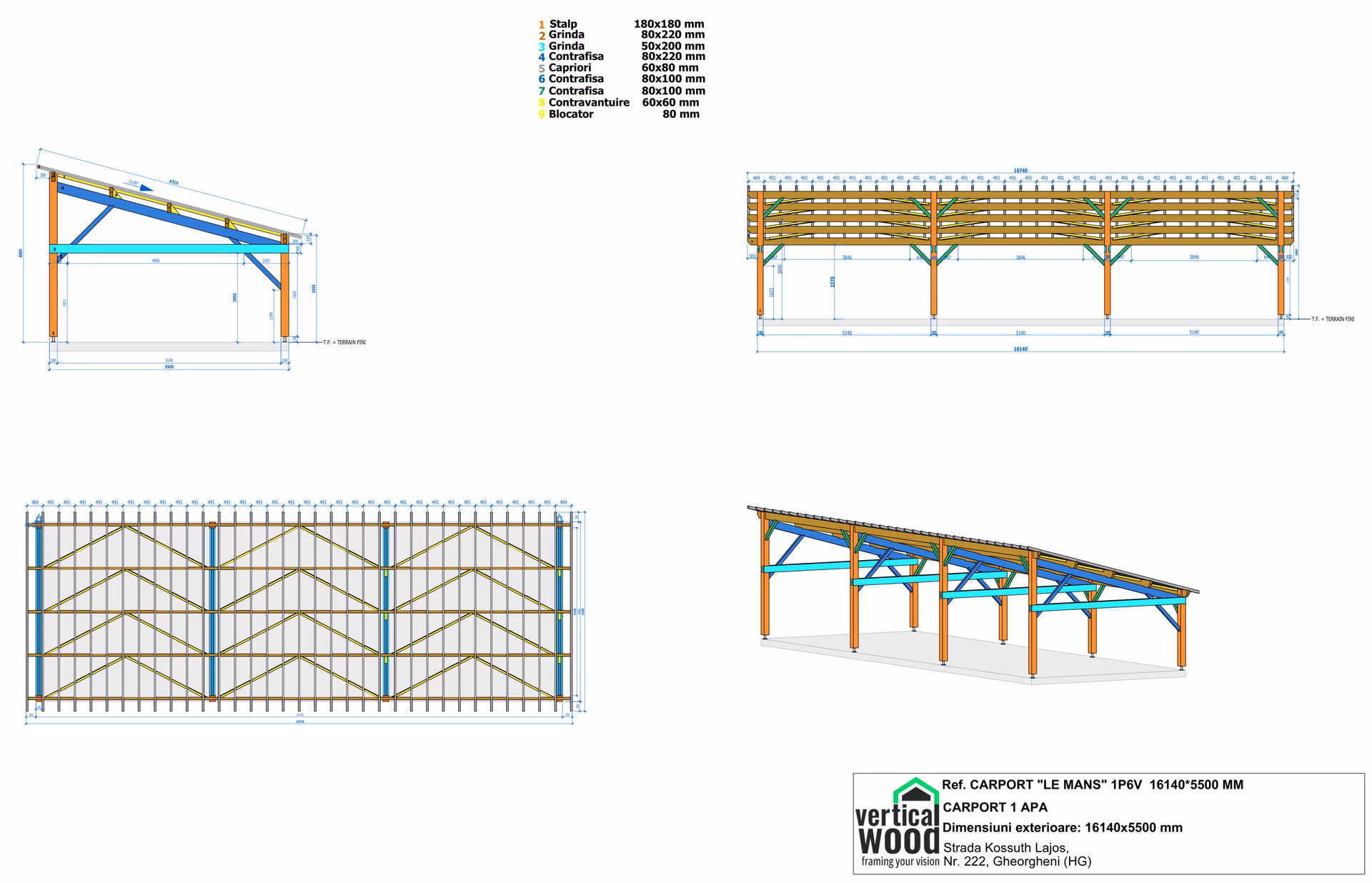 Carport Le Mans 1P6V 16140X5500Mm Toate